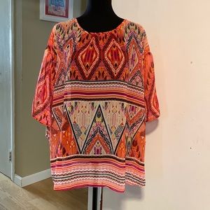 NY collection women short sleeve sheer printed top size 1X